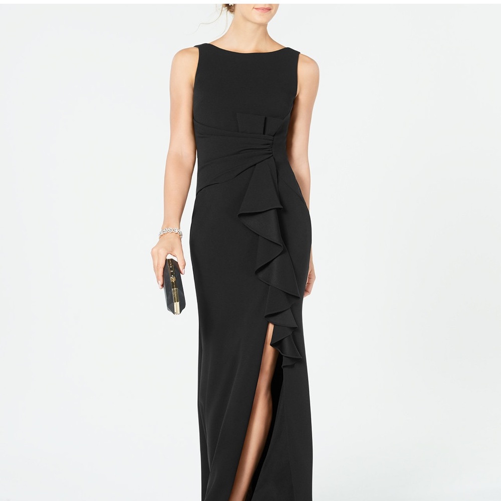 Betsy & Adam Sleeveless Ruffle  Detail Gown